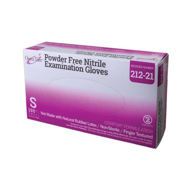 Gloves Exam Nitrile Powder Free OmniTrust Chemo Approved Textured Small (100/BX 10BX/CS) by Omni International LLC  ID 212-21